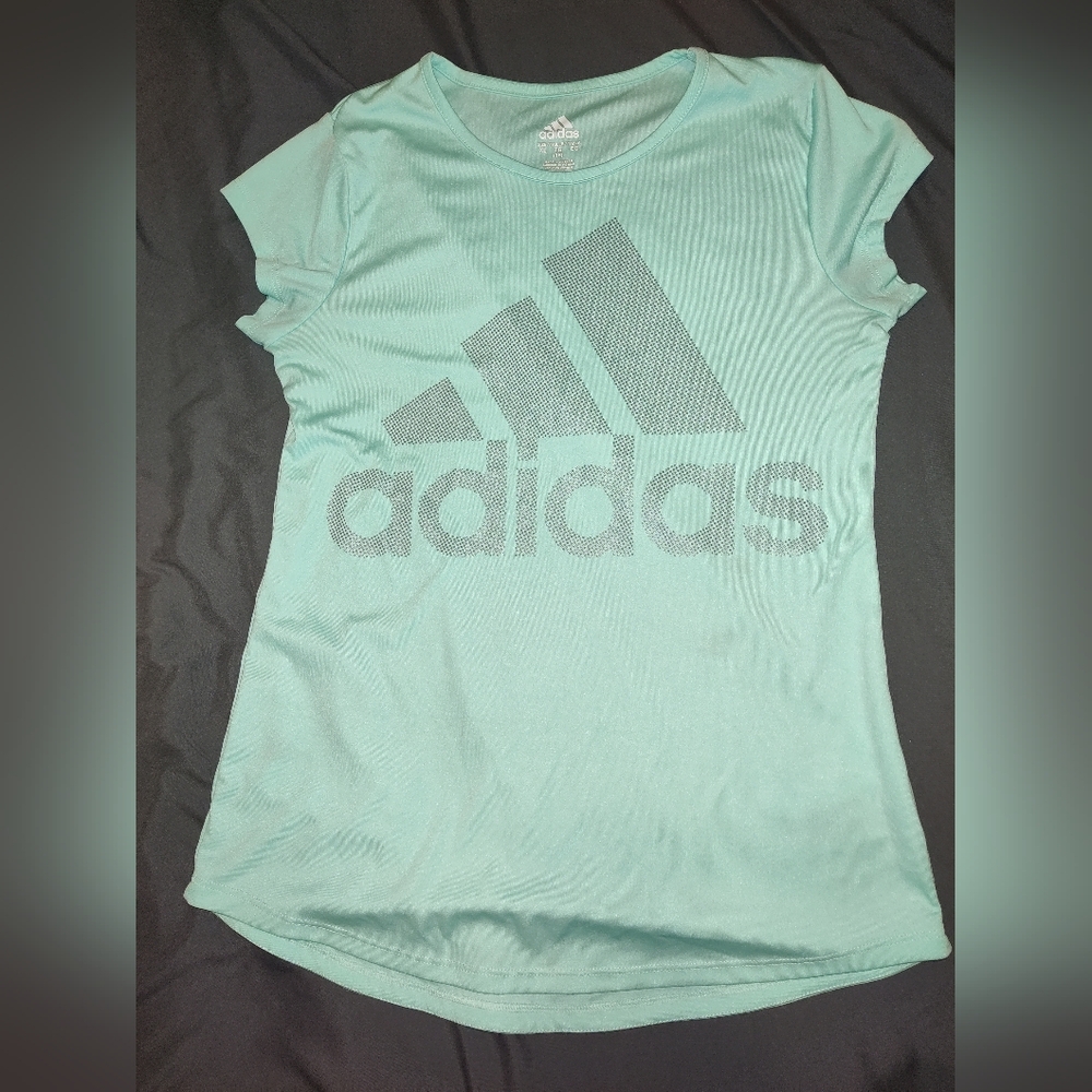 Adidas Girls XL (16) Aqua Logo Tee • Activewear Top